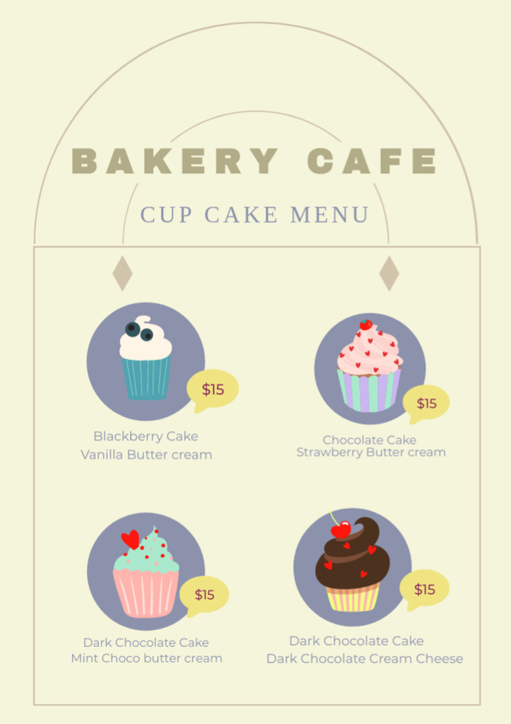 Bakery Cafe's Price List with Cartoon Illustration Menu tervezősablon