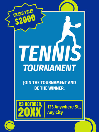 Tennis Tournament Invitation on Blue Poster US Design Template