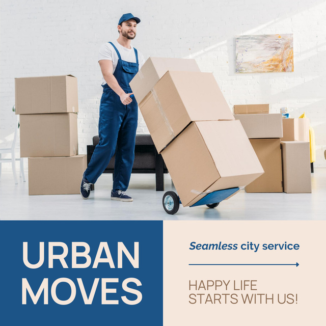 Urban Moving Service Offer With Boxes Animated Post Πρότυπο σχεδίασης