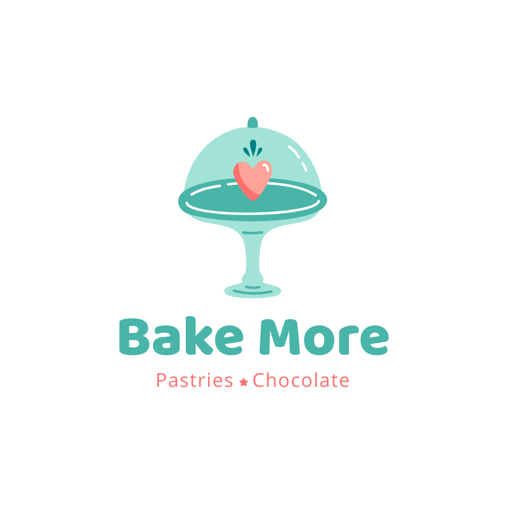 Bakery Ad with Cute Heart on Plate Logo Tasarım Şablonu