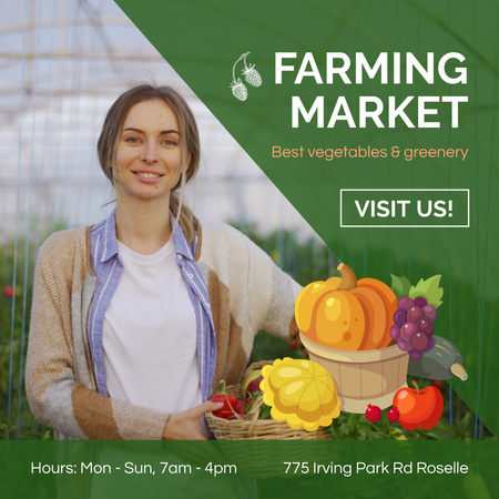 Farming Market With Ripe Vegetables And Fruits Offer Animated Post Design Template