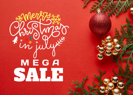 Merry July Christmas Items Sale Announcement Flyer 5x7in Horizontal Design Template