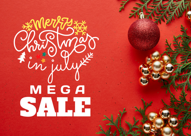 Merry July Christmas Items Sale Announcement Flyer 5x7in Horizontal Šablona návrhu