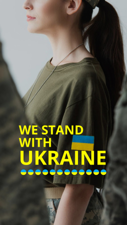 Modèle de visuel Nous sommes aux côtés de l’Ukraine avec une femme militaire - Instagram Story