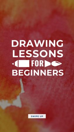 Plantilla de diseño de lecciones de dibujo ofrecen con manchas de acuarela azul Instagram Story 