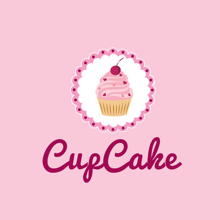 Bakery Ad with Cute Sweet Cupcake Logo Design Template