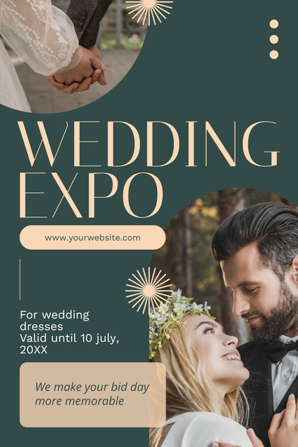 Wedding Expo Announcement with Loving Couple Pinterest Design Template
