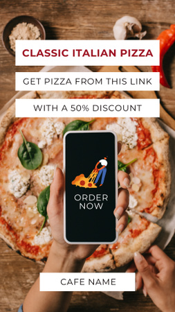 Classic Italian Pizza With Discount And Mobile App Instagram Story Design Template