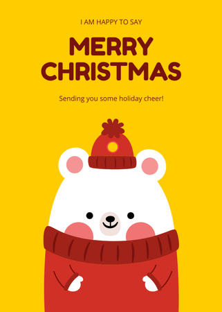 Template di design Christmas Cheers With Cartoon Bear in Hat Postcard 5x7in Vertical