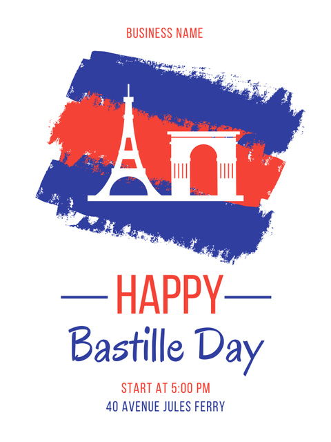 Bastille Day Holiday Announcement Poster US Design Template