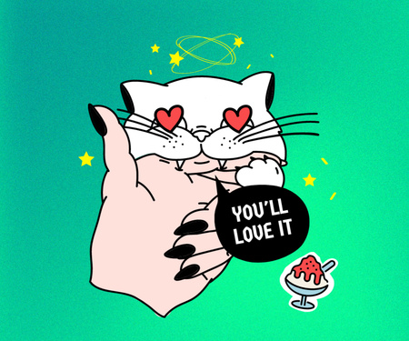 Platilla de diseño Cute Cat with Hearts Eyes Medium Rectangle