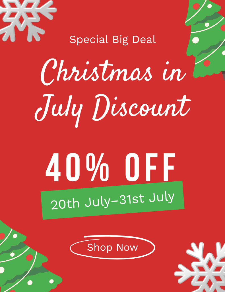Exciting Christmas in July Sale Ad on Red Flyer 8.5x11in Design Template