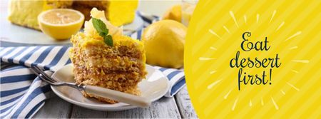 Delicious dessert in saucer with fork Facebook cover Design Template