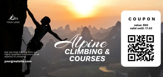 Certified Climbing Courses Voucher Offer Coupon Din Large Design Template