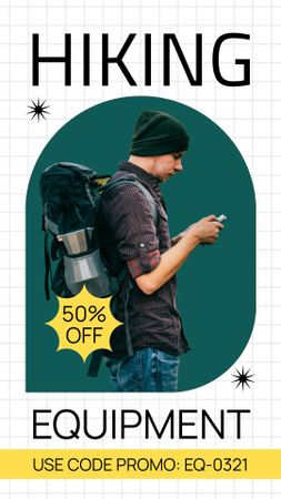 Offer of Hiking Equipment with Tourist with Backpack Instagram Story Design Template