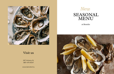 New Seasonal Menu with Delicious Oysters Brochure 11x17in Bi-fold Design Template