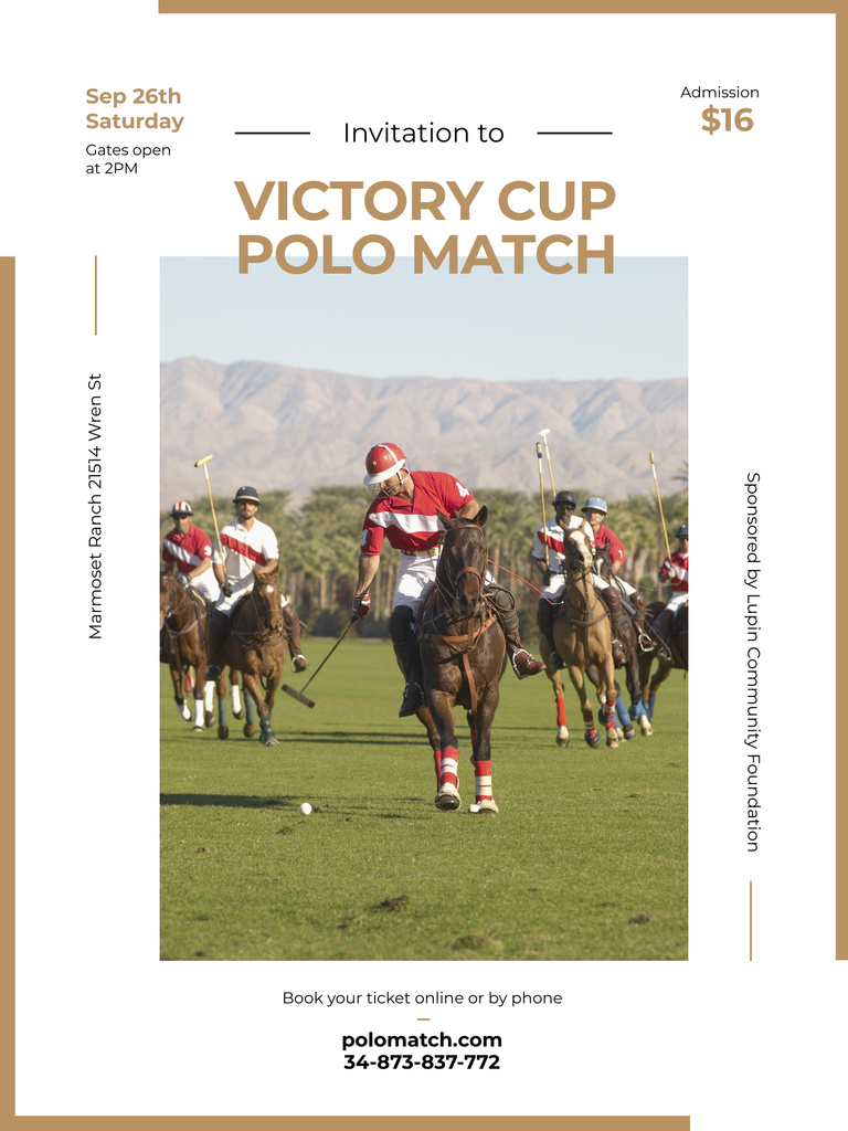Polo match invitation with Players on Horses Poster US Šablona návrhu
