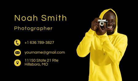 Smiling Photographer with Camera Business card Design Template