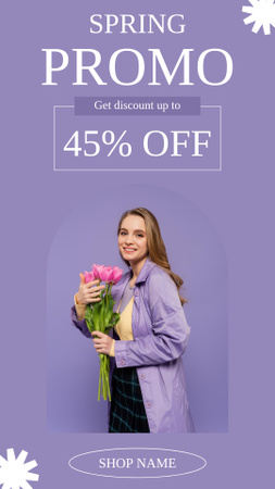 Template di design Promo di primavera con giovane donna con bouquet di tulipani Instagram Story