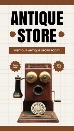 Designvorlage Old-Fashioned Wooden Handset With Discounts Offer In Shop für Instagram Story