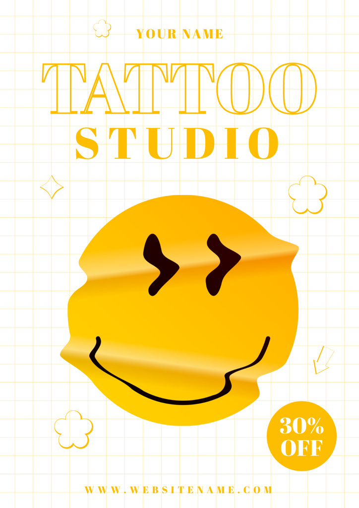 Creative Tattoo Studio Service With Discount And Emoji Poster Tasarım Şablonu