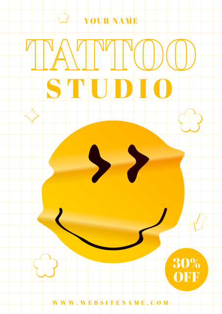 Creative Tattoo Studio Service With Discount And Emoji Poster – шаблон для дизайна