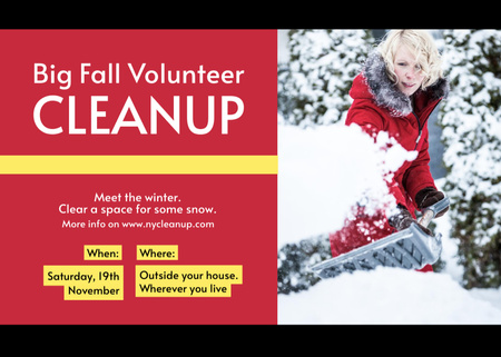 Woman at Winter Volunteer Cleanup Flyer 5x7in Horizontal Design Template