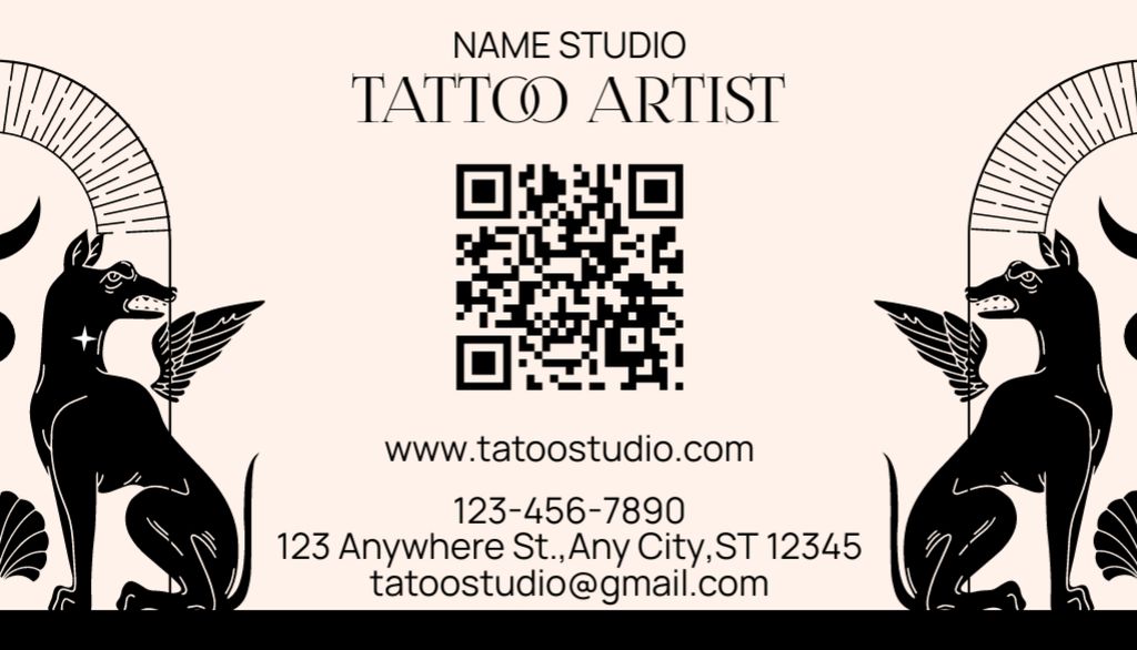 Artistic Tattoo Studio Service Offer With Illustration Business Card US Šablona návrhu