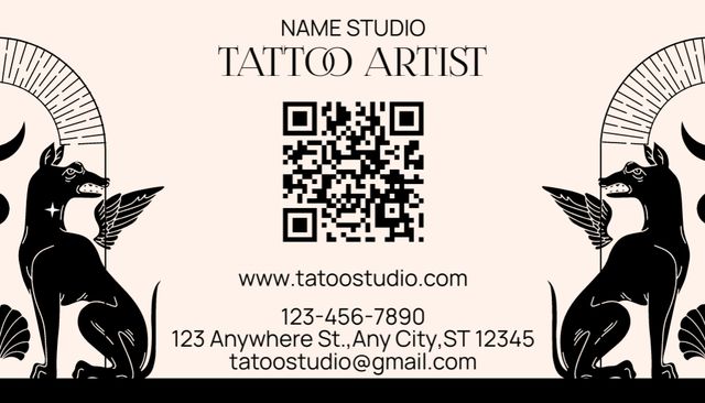 Tattoo Studio Service Offer With Egyptian Mythical Animals Business Card US Modelo de Design