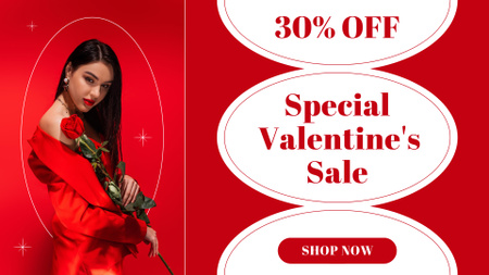 Valentine's Day Special Sale with Woman with Red Rose FB event cover Design Template