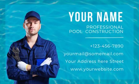 Premium Construction of Swimming Pool Business Card 91x55mm Design Template