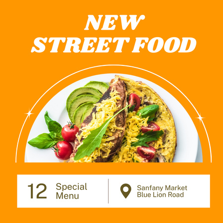 Ontwerpsjabloon van Instagram van Nieuwe Street Food-aankondiging in oranje