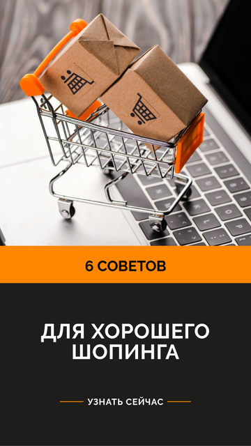 Shopping tips with Cart and Laptop Instagram Story Modelo de Design