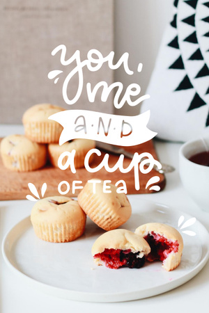 Ontwerpsjabloon van Pinterest van lekkere bessen koekjes met thee