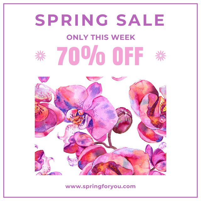 Spring Sale Announcement with Watercolor Orchids Instagram ADデザインテンプレート