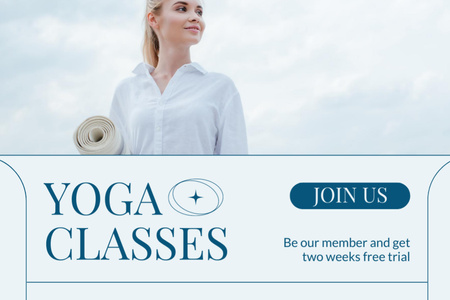 Yoga Classes Promotion with Calm Young Woman Label tervezősablon