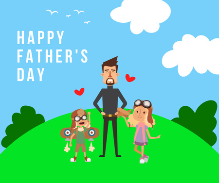 Счастливый отец с дочерьми в День отца Facebook – шаблон для дизайна