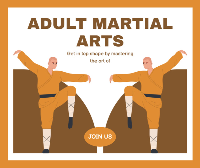 Martial Arts Class Announcement with Illustration of Fighter in Position Facebookデザインテンプレート
