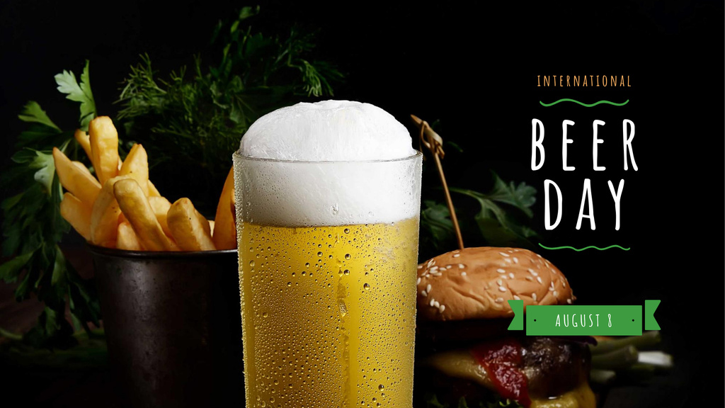 Beer Day Celebration with Burger and French Fries FB event cover Design Template