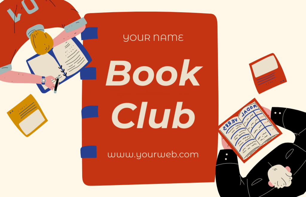 Illustration of Readers in Book Club Business Card 85x55mm Tasarım Şablonu