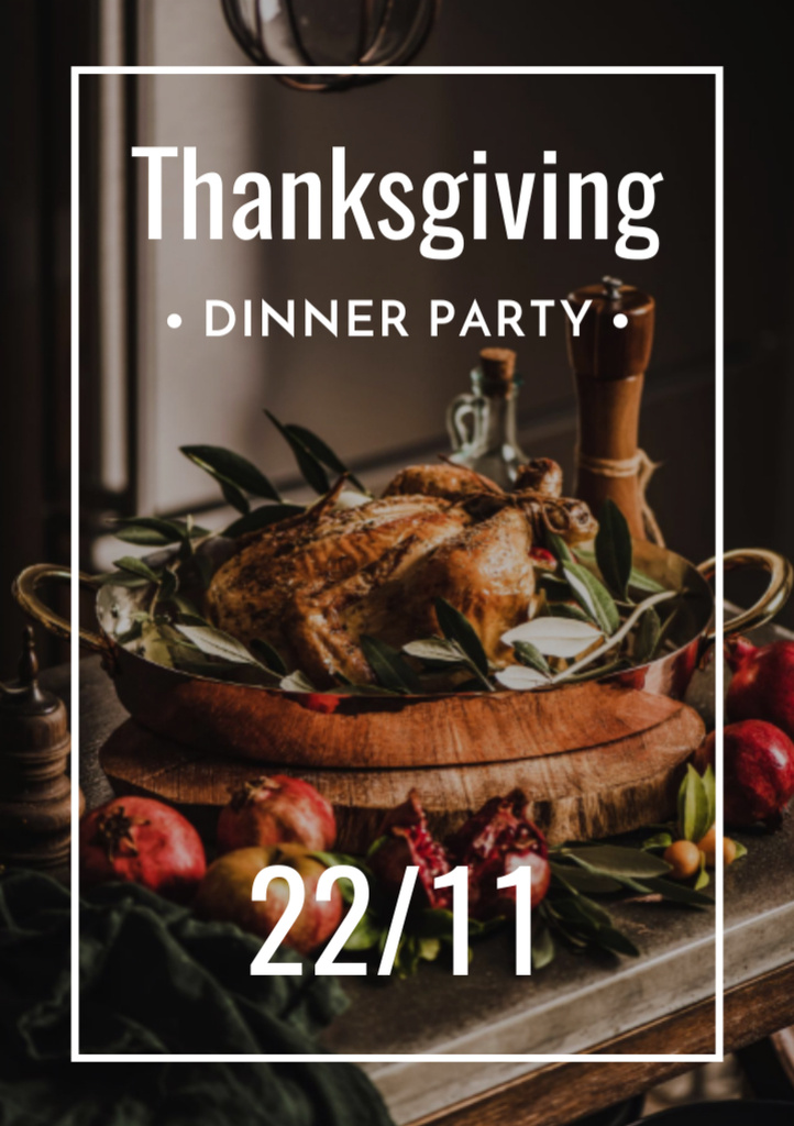 Tasteful Roasted Turkey for Thanksgiving Dinner Party Flyer A5 Design Template