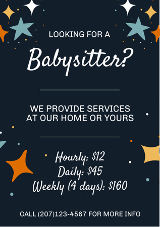 Babysitting And Childcare Services Offer With Illustration And Stars Flyer A7 Design Template