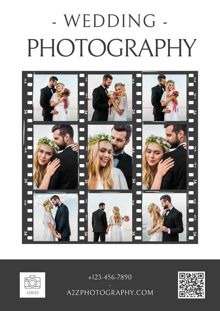 Photography Studio Offer with Happy Wedding Couple Poster Modelo de Design