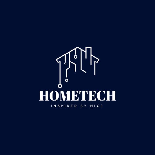 Smart Home Digital Icon on House Network Animated Logo Design Template