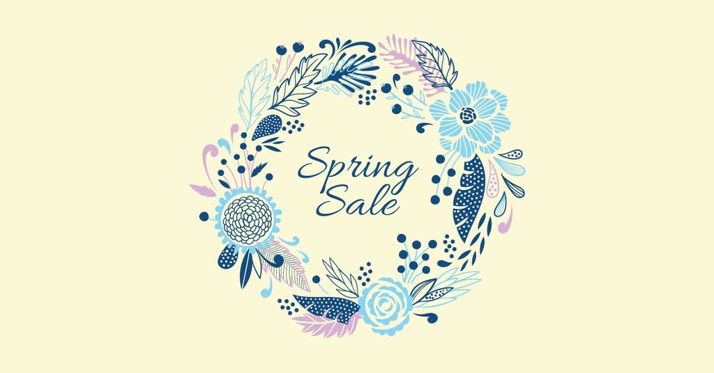 Plantilla de diseño de Spring Sale Flowers Wreath in Blue Facebook AD 