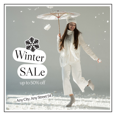 Woman in White Clothes for Winter Sale Ad Instagram Design Template