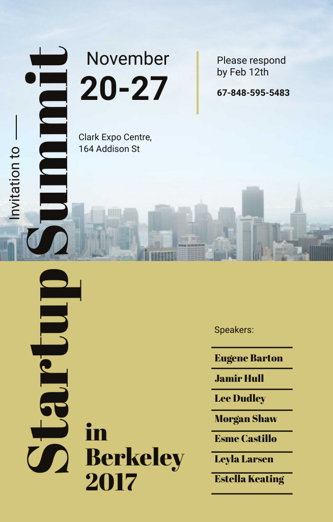Plantilla de diseño de Startup Summit With Modern City Buildings Invitation 4.6x7.2in 