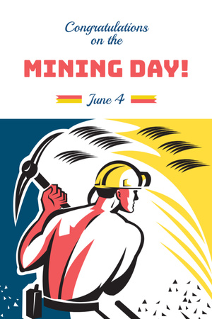 Mining Day Greeting And Man Working In Mine Postcard 4x6in Vertical Design Template