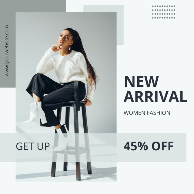 Fashion Sale with Attractive Girl in Monochrome Clothes Instagram Design Template