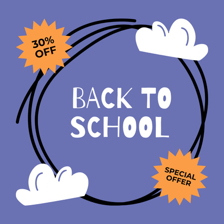 Special Offer Discounts on School Items with Clouds Instagram Design Template